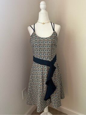 Liberty of London Multicolor Printed Mini Dress with Navy Waist Detail